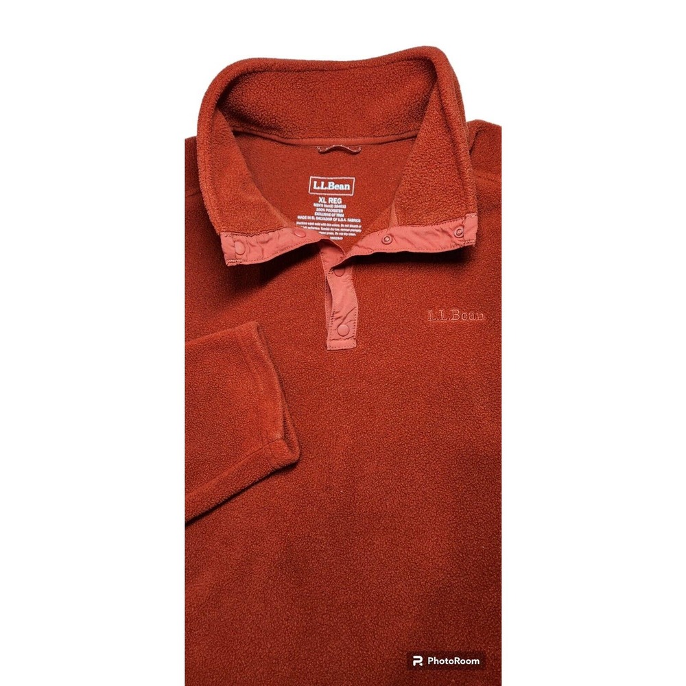 L.L. Bean Men's XL Reg Fleece 1/4 Snap Pullover Sweater Jacket Poly Burnt Orange